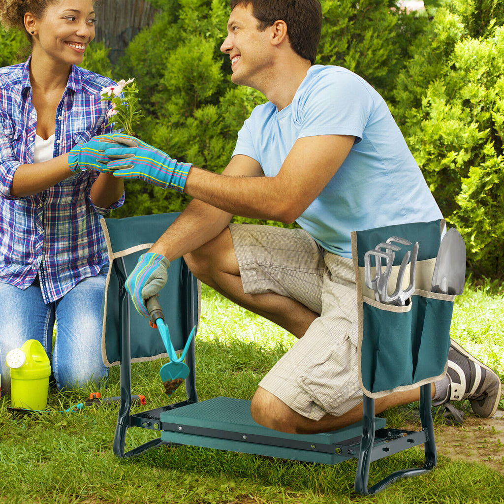 Folding Garden Kneeler and Seat Bench with Tool Pouches