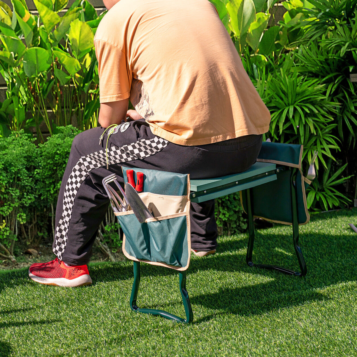 Folding Garden Kneeler and Seat Bench with Tool Pouches