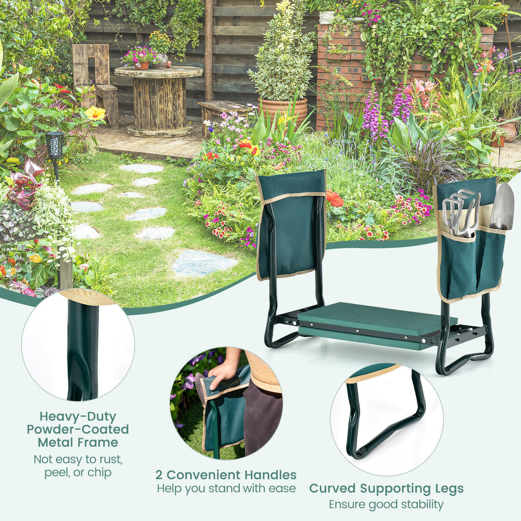 Folding Garden Kneeler and Seat Bench with Tool Pouches