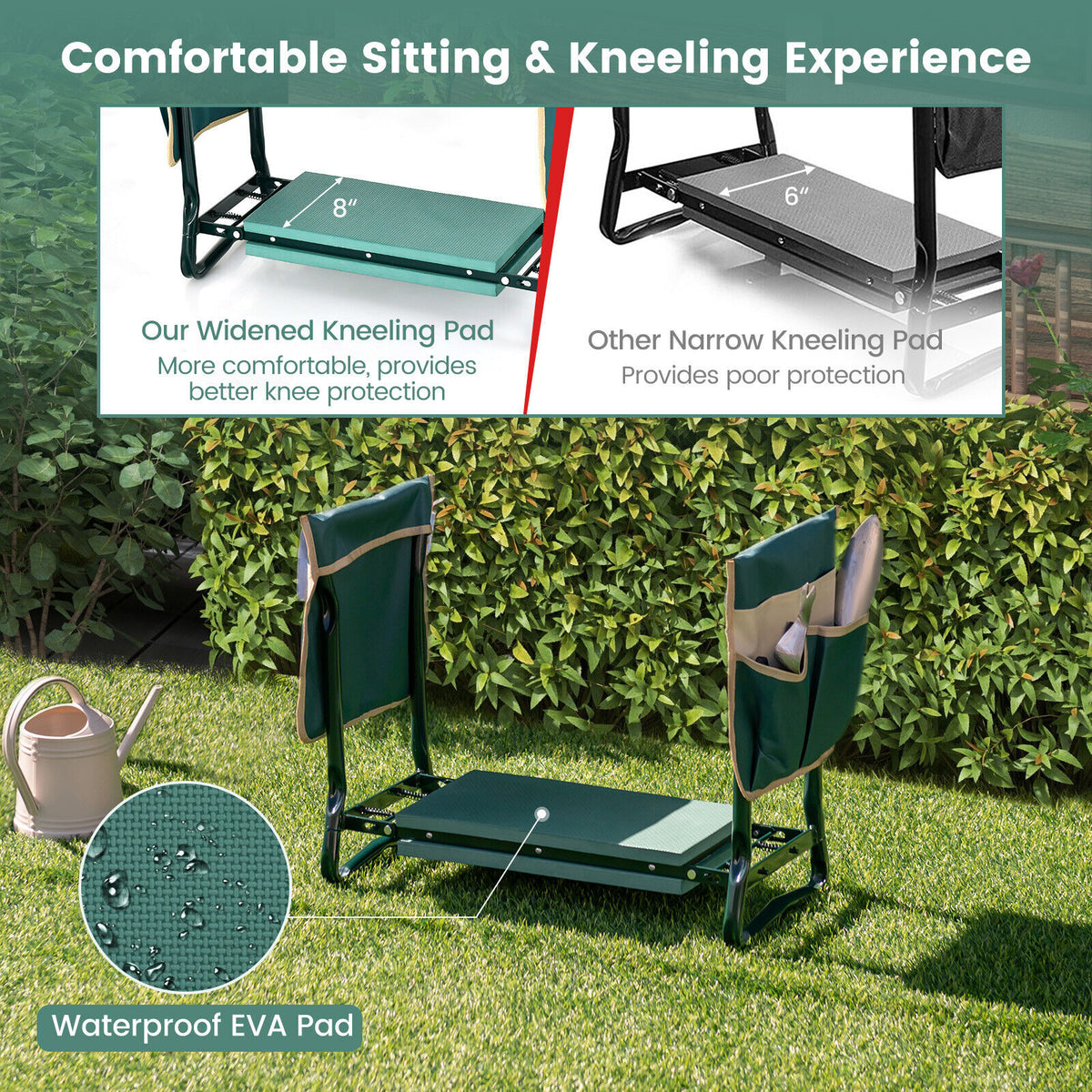 Folding Garden Kneeler and Seat Bench with Tool Pouches
