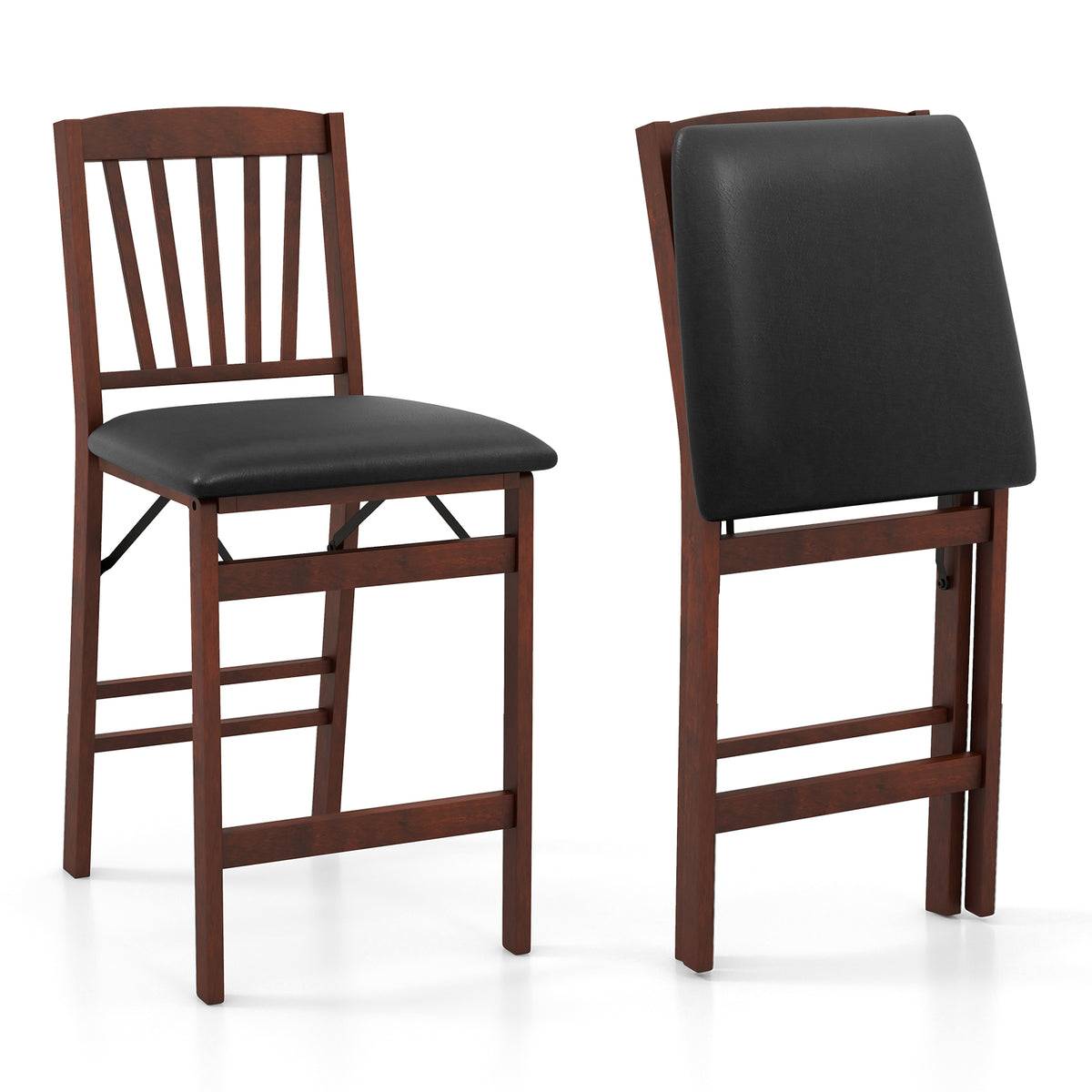 Folding Counter Height Bar Stool with Padded Seat - Brown