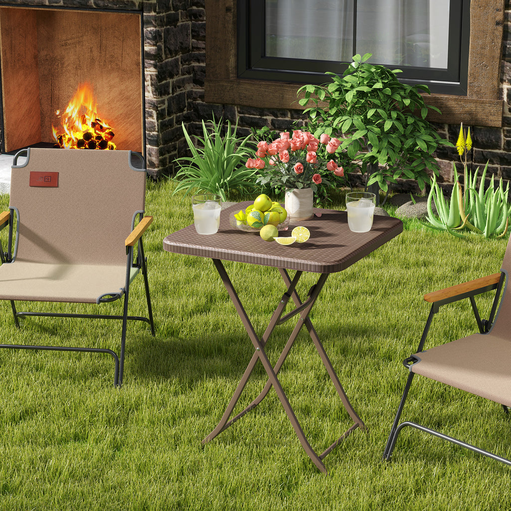 Folding Picnic Table with Rattan Grain HDPE Tabletop and Sturdy Metal