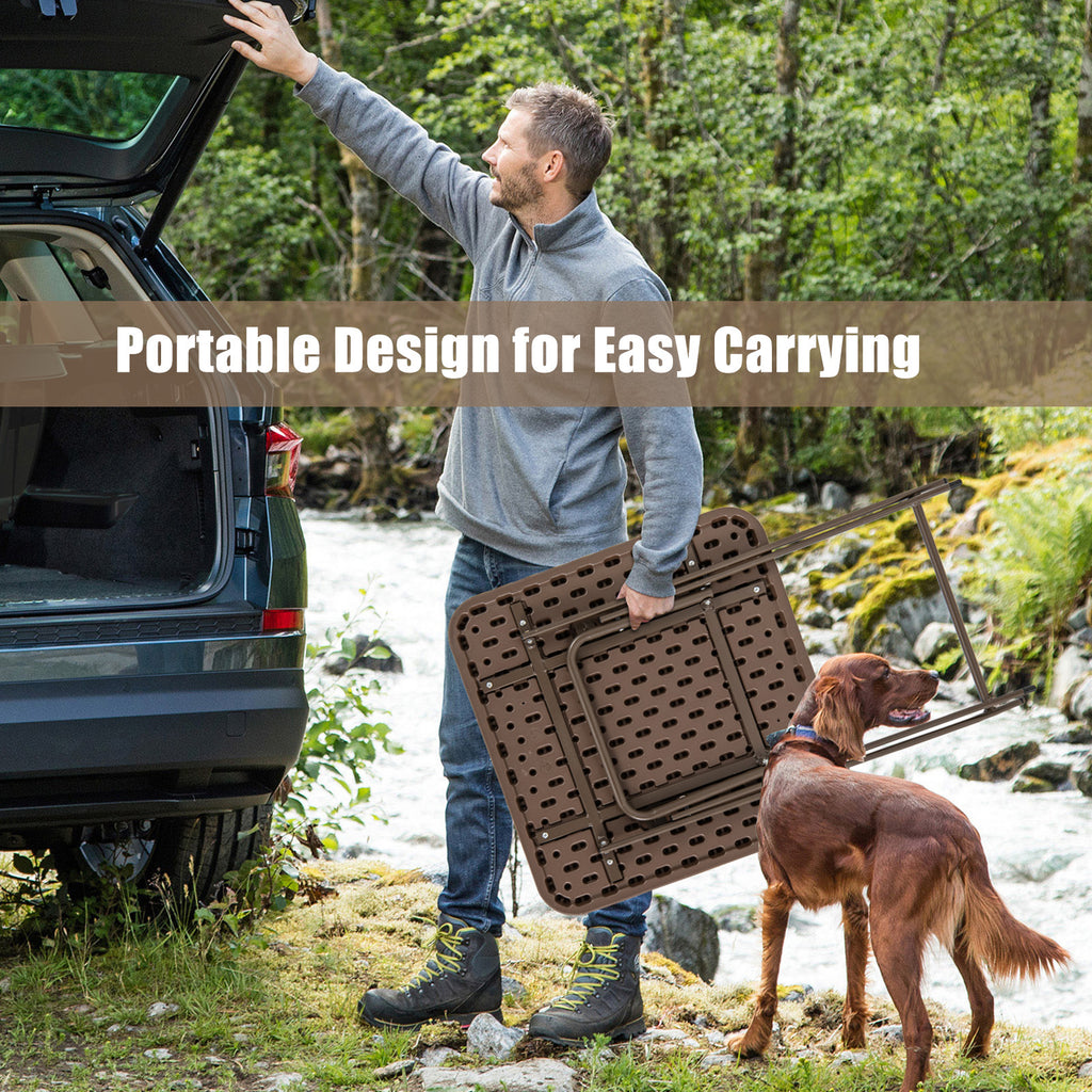 Folding Picnic Table with Rattan Grain HDPE Tabletop and Sturdy Metal
