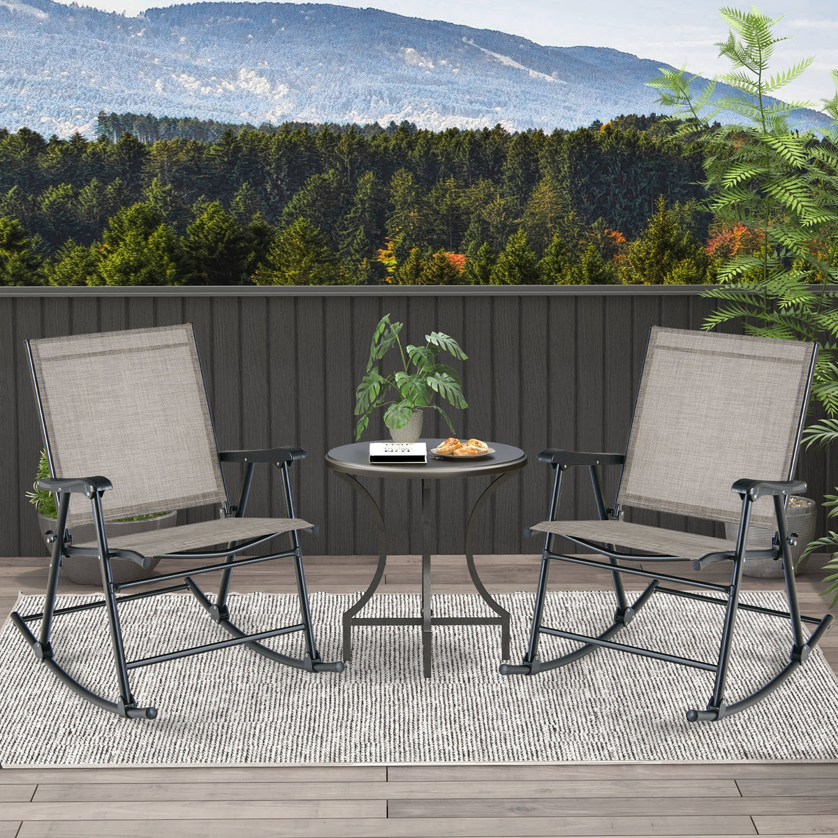 Folding Rocking Chair Set of 2 - Brown, Style 4