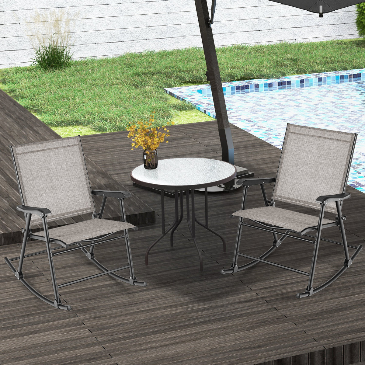 Folding Rocking Chair Set of 2 - Brown, Style 4