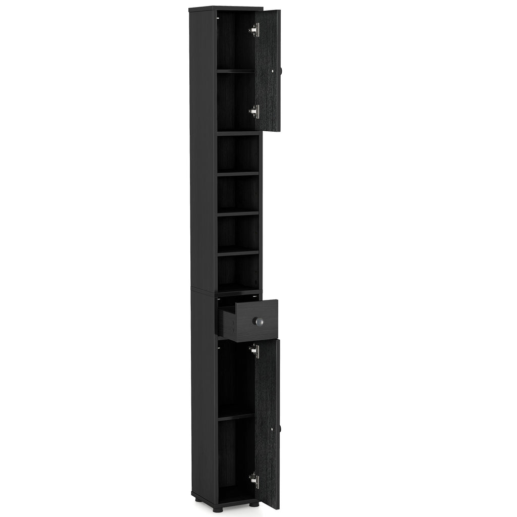 Freestanding Slim Bathroom Cabinet with Drawer and Adjustable Shelves