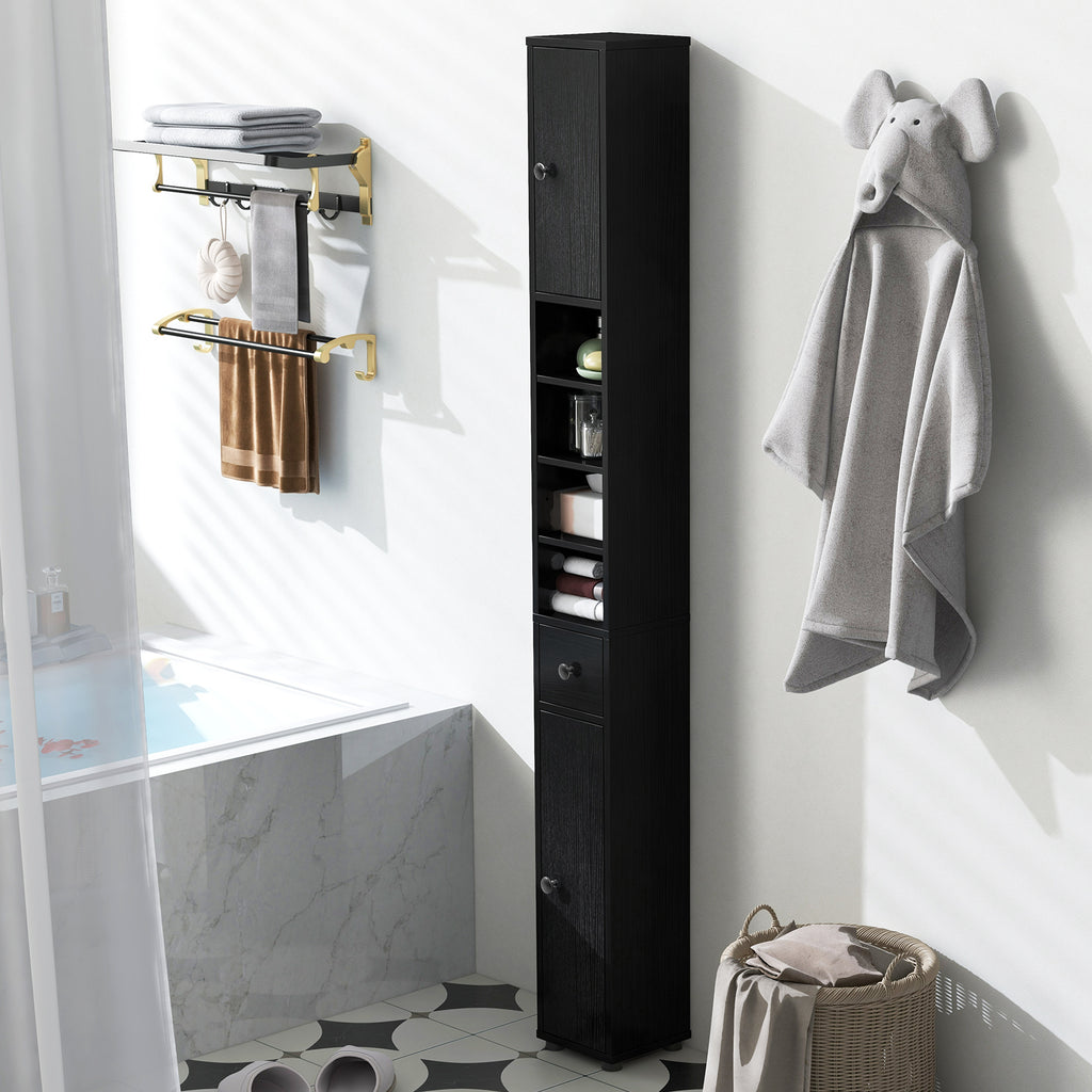 Freestanding Slim Bathroom Cabinet with Drawer and Adjustable Shelves