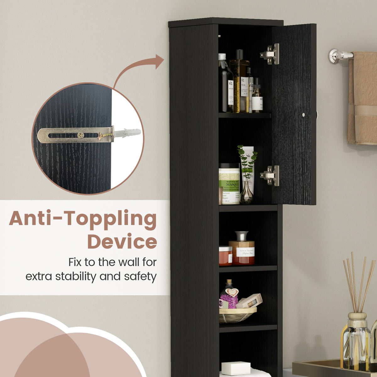 Freestanding Slim Bathroom Cabinet with Drawer and Adjustable Shelves