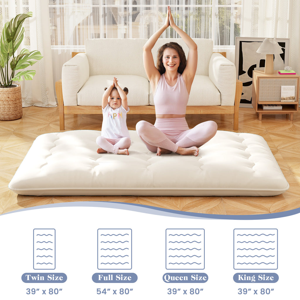 Full Size Futon Mattress Pad with Washable Cover - Beige