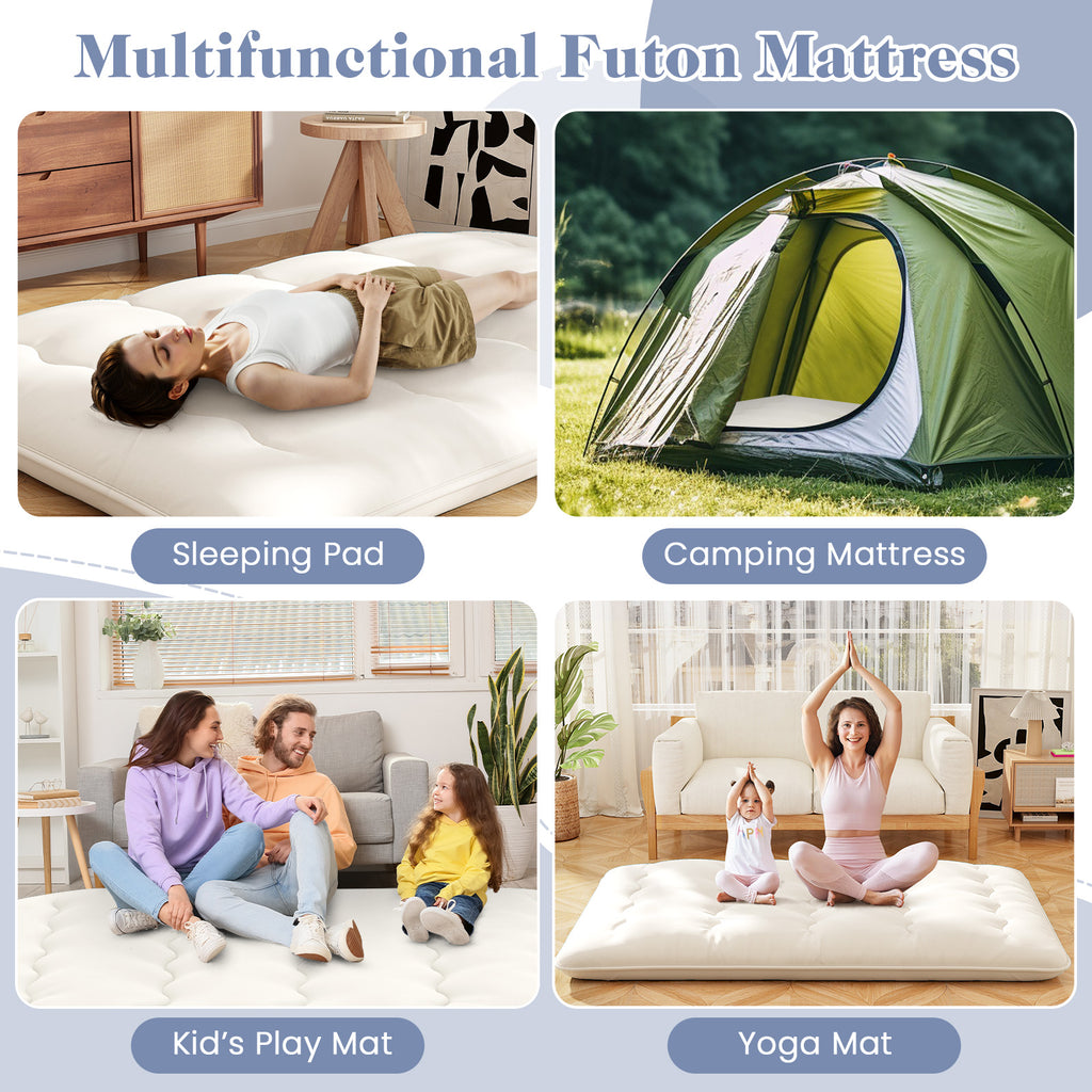 Full Size Futon Mattress Pad with Washable Cover - Beige