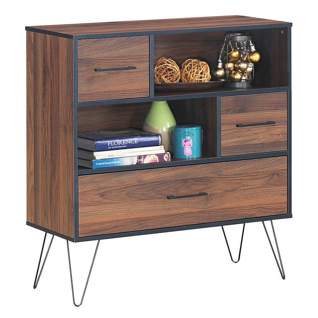3-Tier Wood Storage Cabinet with Drawers & Shelves