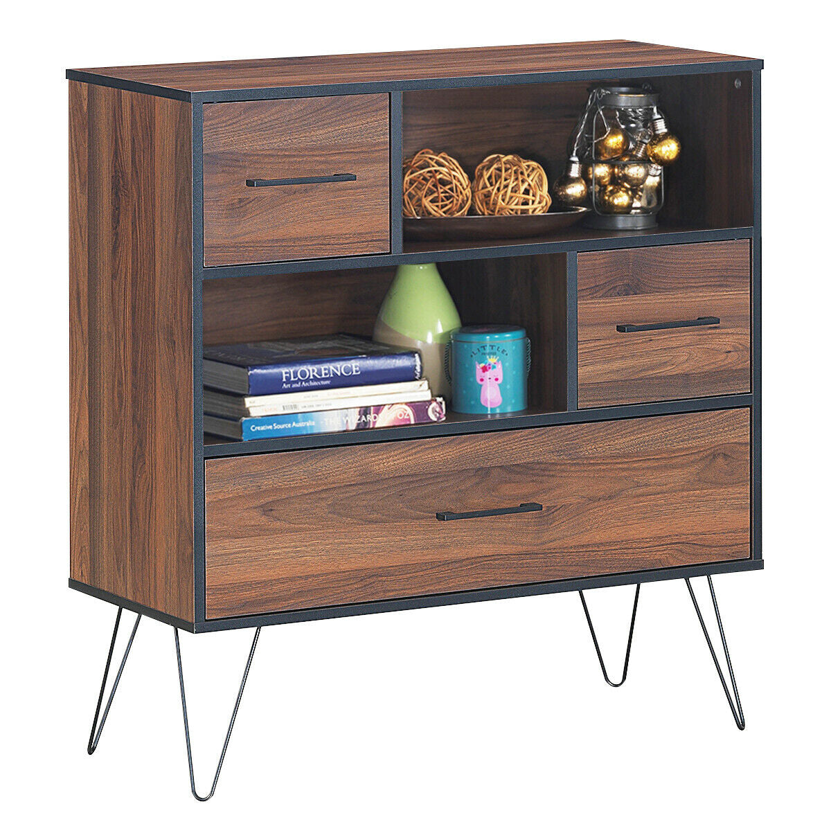 3-Tier Wood Storage Cabinet with Drawers & Shelves
