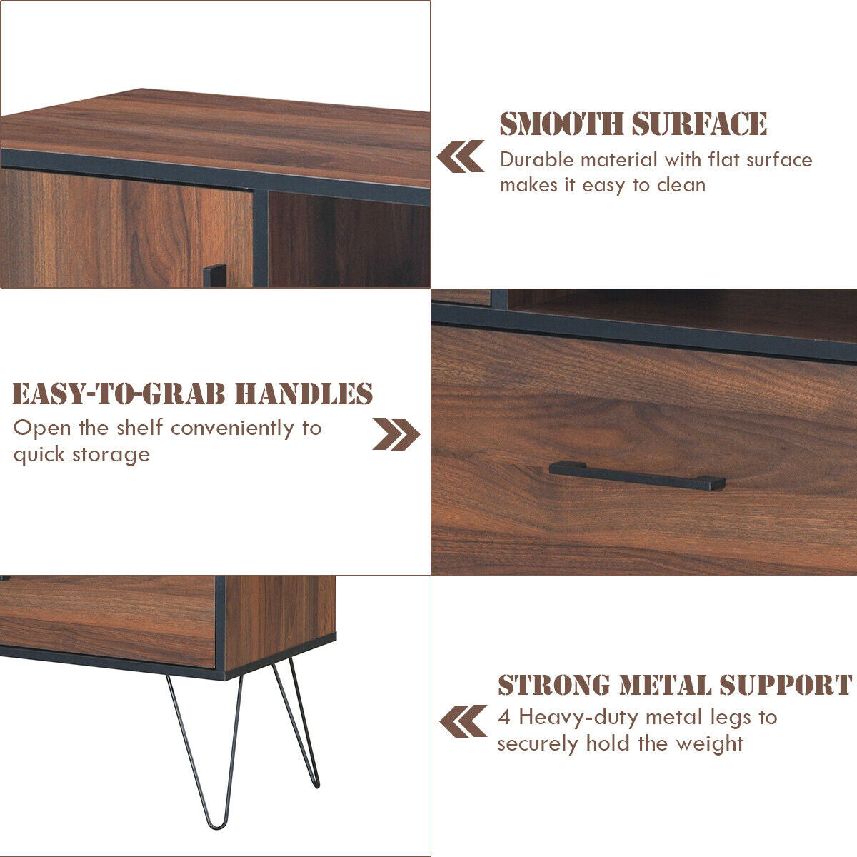 3-Tier Wood Storage Cabinet with Drawers & Shelves
