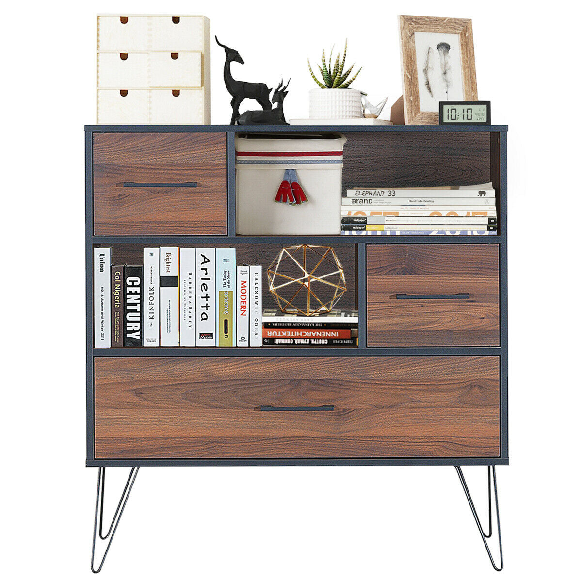 3-Tier Wood Storage Cabinet with Drawers & Shelves