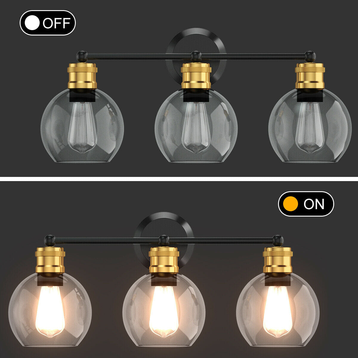 Modern 3-Light Bubble Glass Vanity Wall Light Fixture for Bathroom & Kitchen