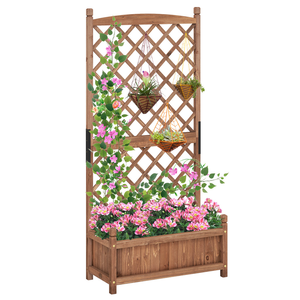60-Inch Raised Garden Bed with Diamond Lattice Trellis - Brown