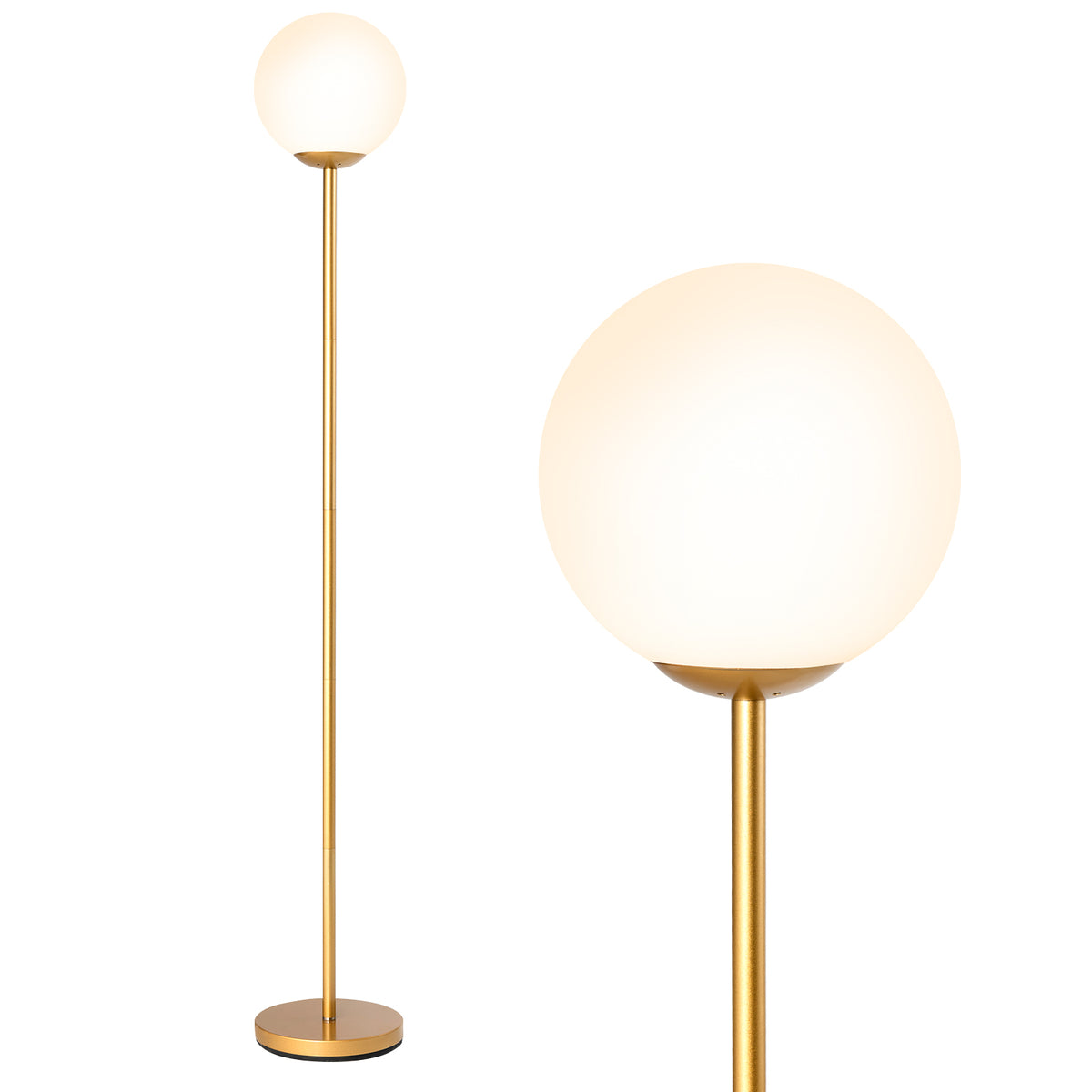 Golden Glass Globe LED Floor Lamp with Lampshade - Elegant Lighting for Home & Office