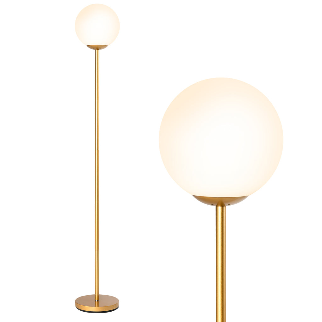 Golden Glass Globe LED Floor Lamp with Lampshade - Elegant Lighting for Home & Office