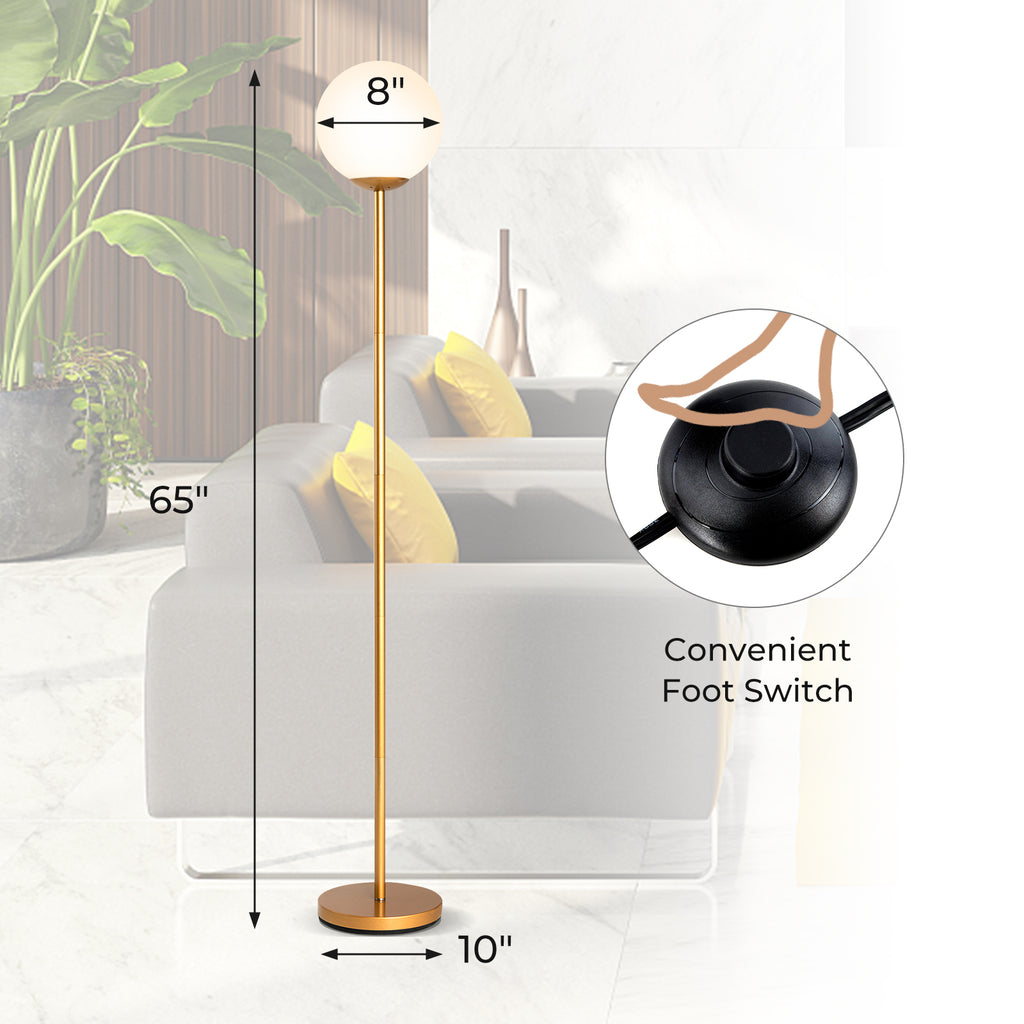 Golden Glass Globe LED Floor Lamp with Lampshade - Elegant Lighting for Home & Office