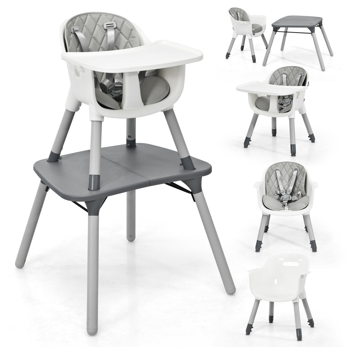 4-in-1 Baby Convertible Toddler Table Chair Set with PU Cushion - Gray