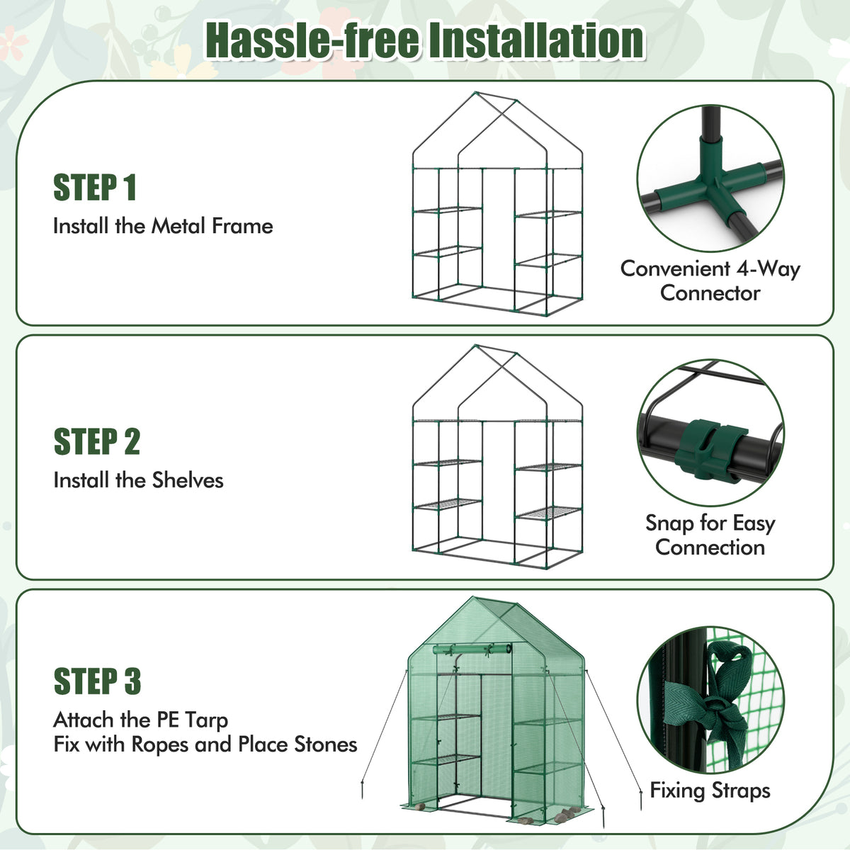 Portable 4 Tier Walk-in Plant Greenhouse with 8 Shelves