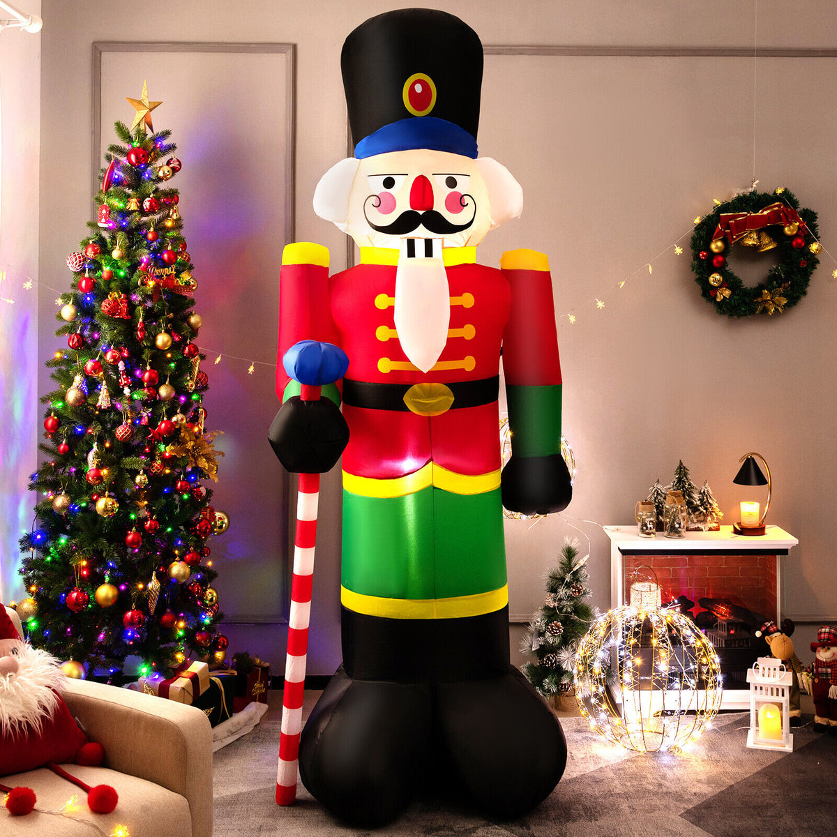 8 Feet Inflatable Nutcracker Soldier with LED Lights for Holiday Yard Decor