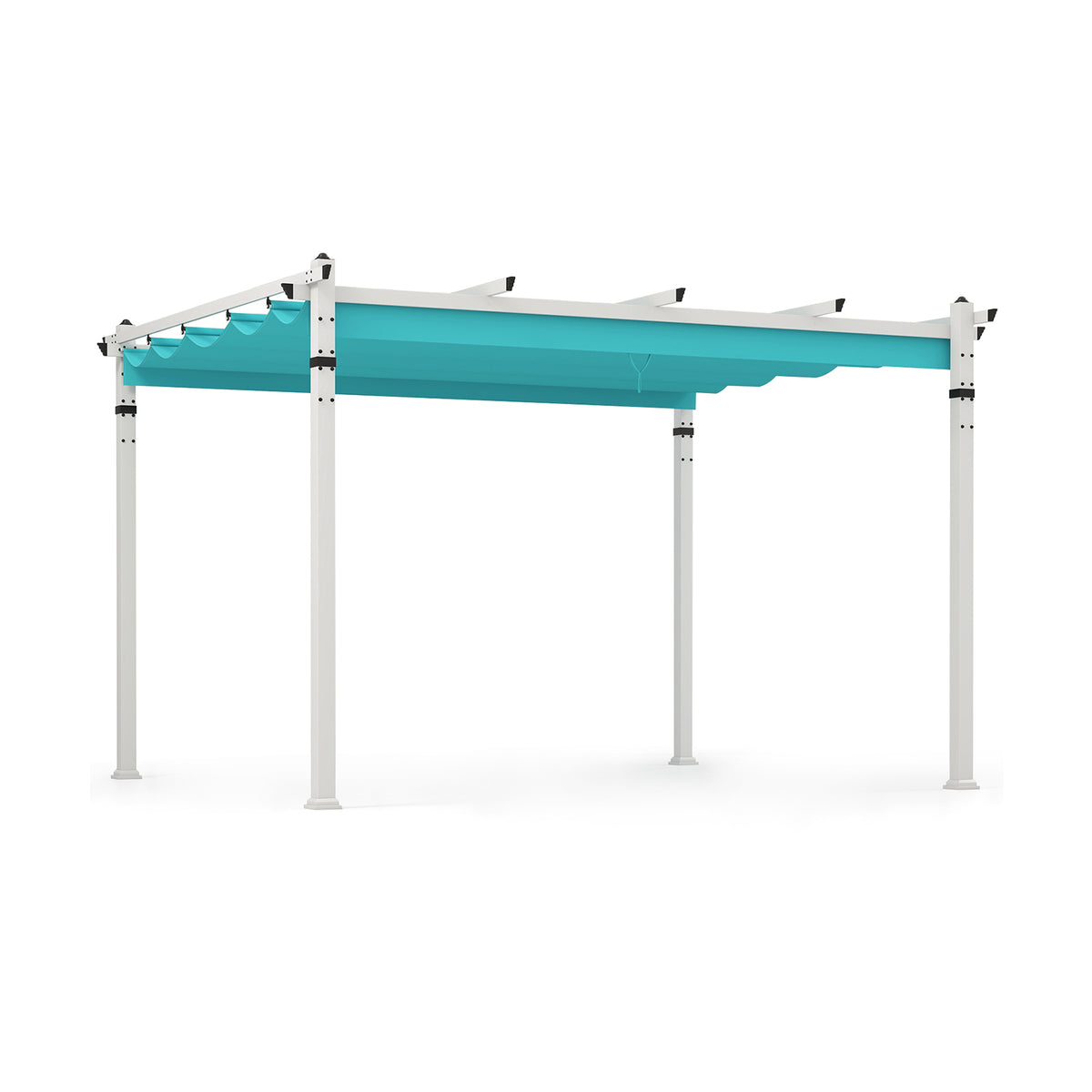 Outdoor Pergola with Retractable Canopy - 12 x 10 Feet, Turquoise