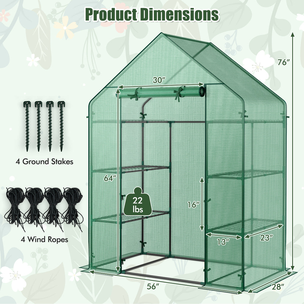 Portable 4 Tier Walk-in Plant Greenhouse with 8 Shelves