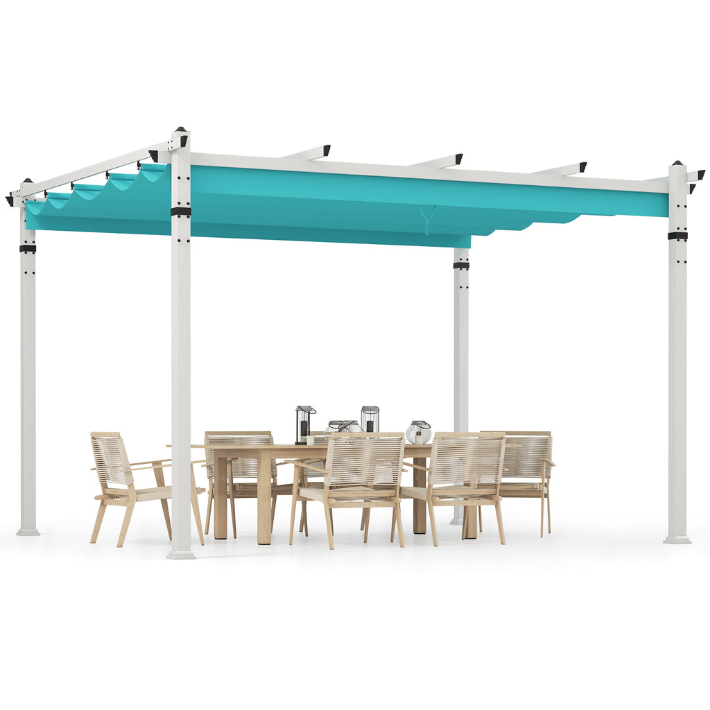 Outdoor Pergola with Retractable Canopy - 12 x 10 Feet, Turquoise