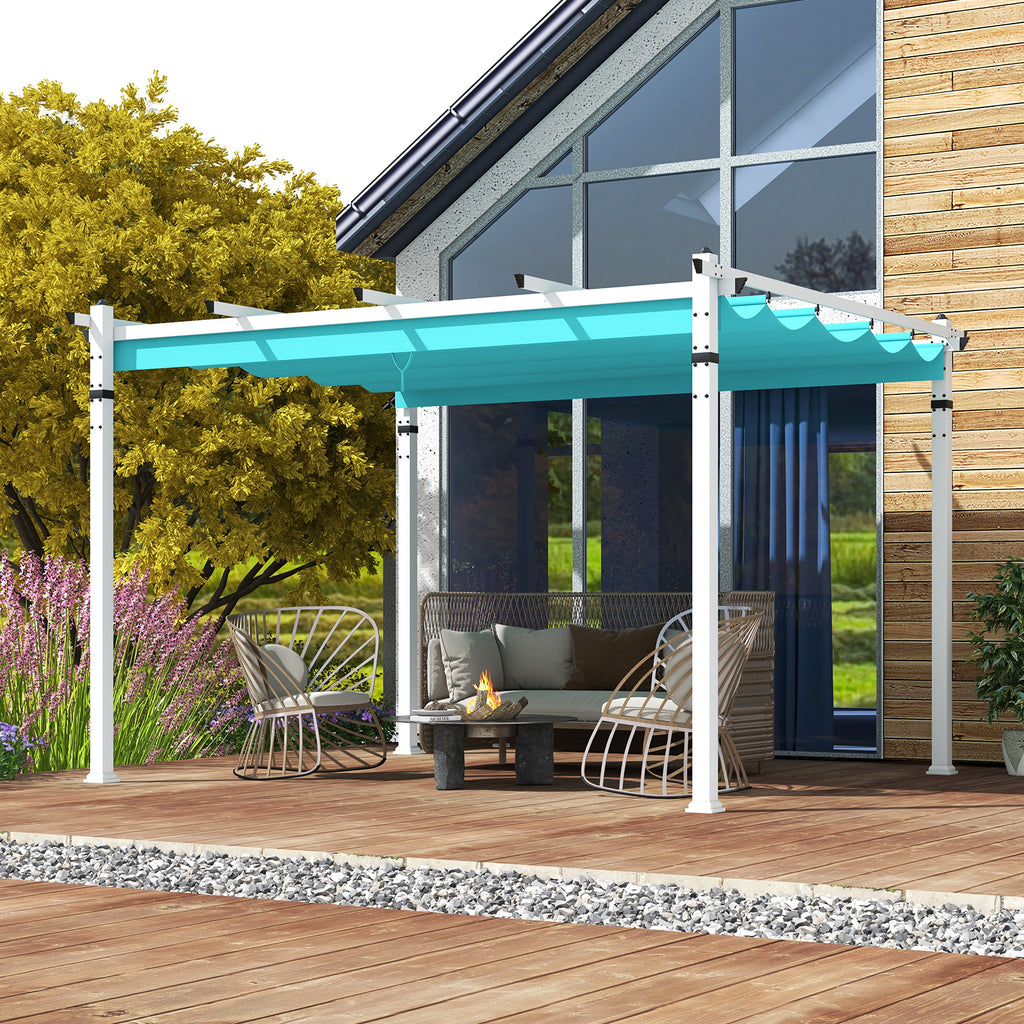 Outdoor Pergola with Retractable Canopy - 12 x 10 Feet, Turquoise