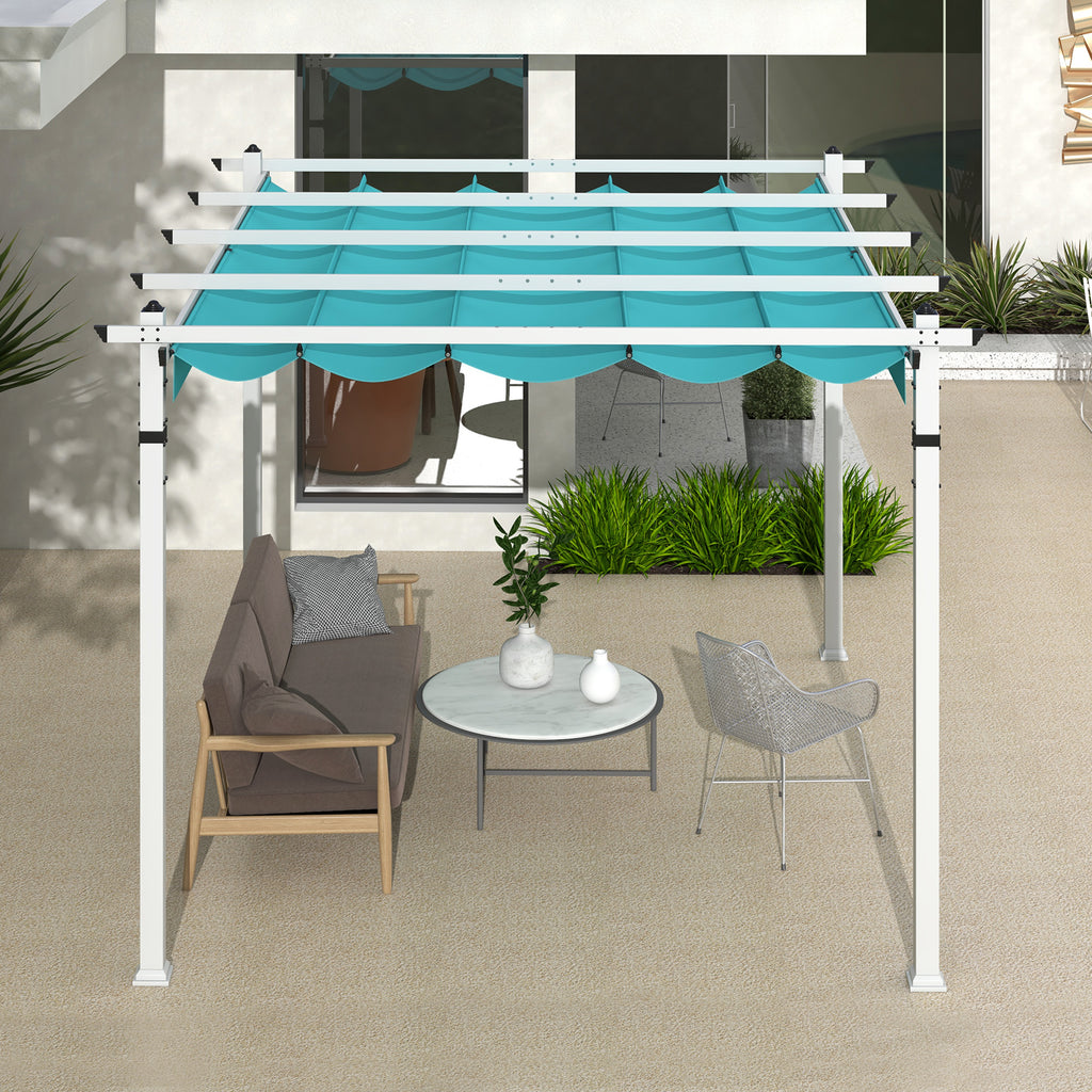 Outdoor Pergola with Retractable Canopy - 12 x 10 Feet, Turquoise
