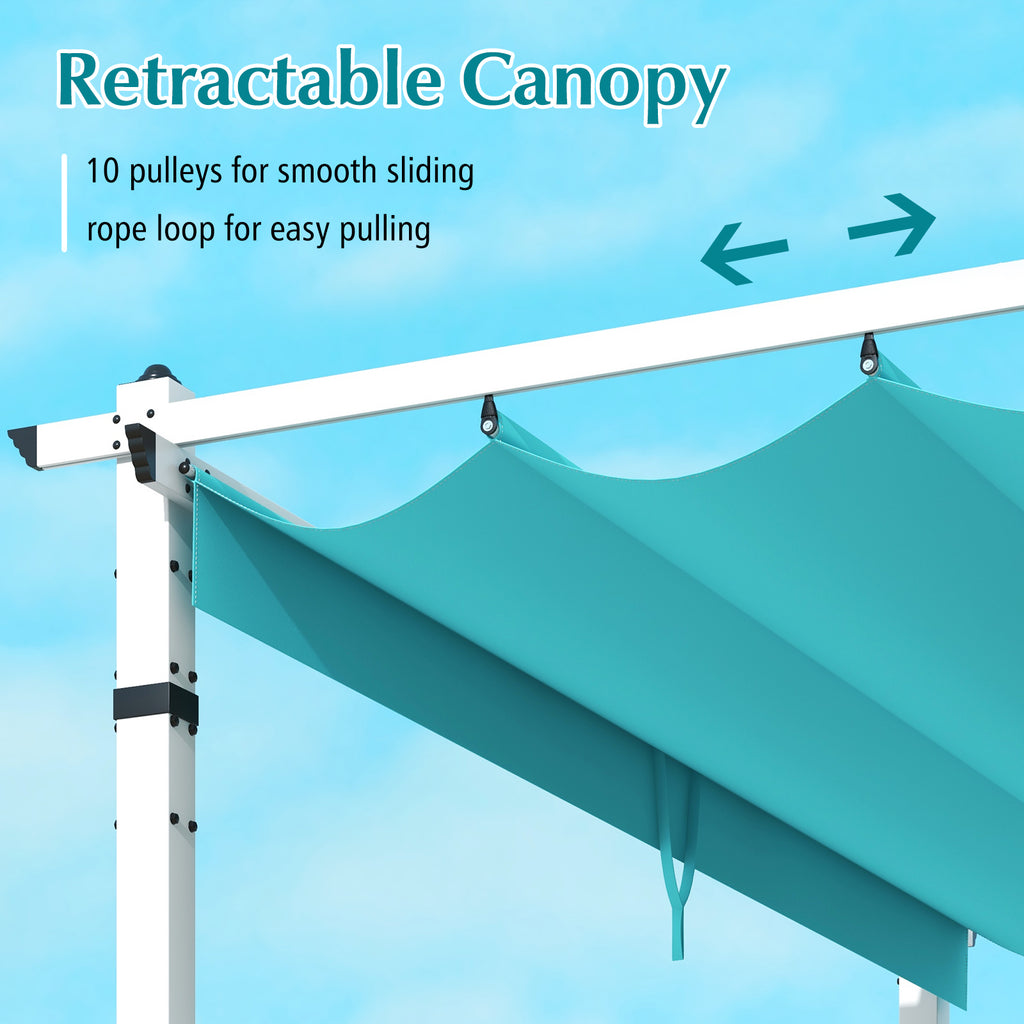 Outdoor Pergola with Retractable Canopy - 12 x 10 Feet, Turquoise
