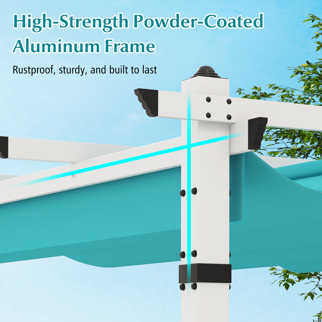 Outdoor Pergola with Retractable Canopy - 12 x 10 Feet, Turquoise
