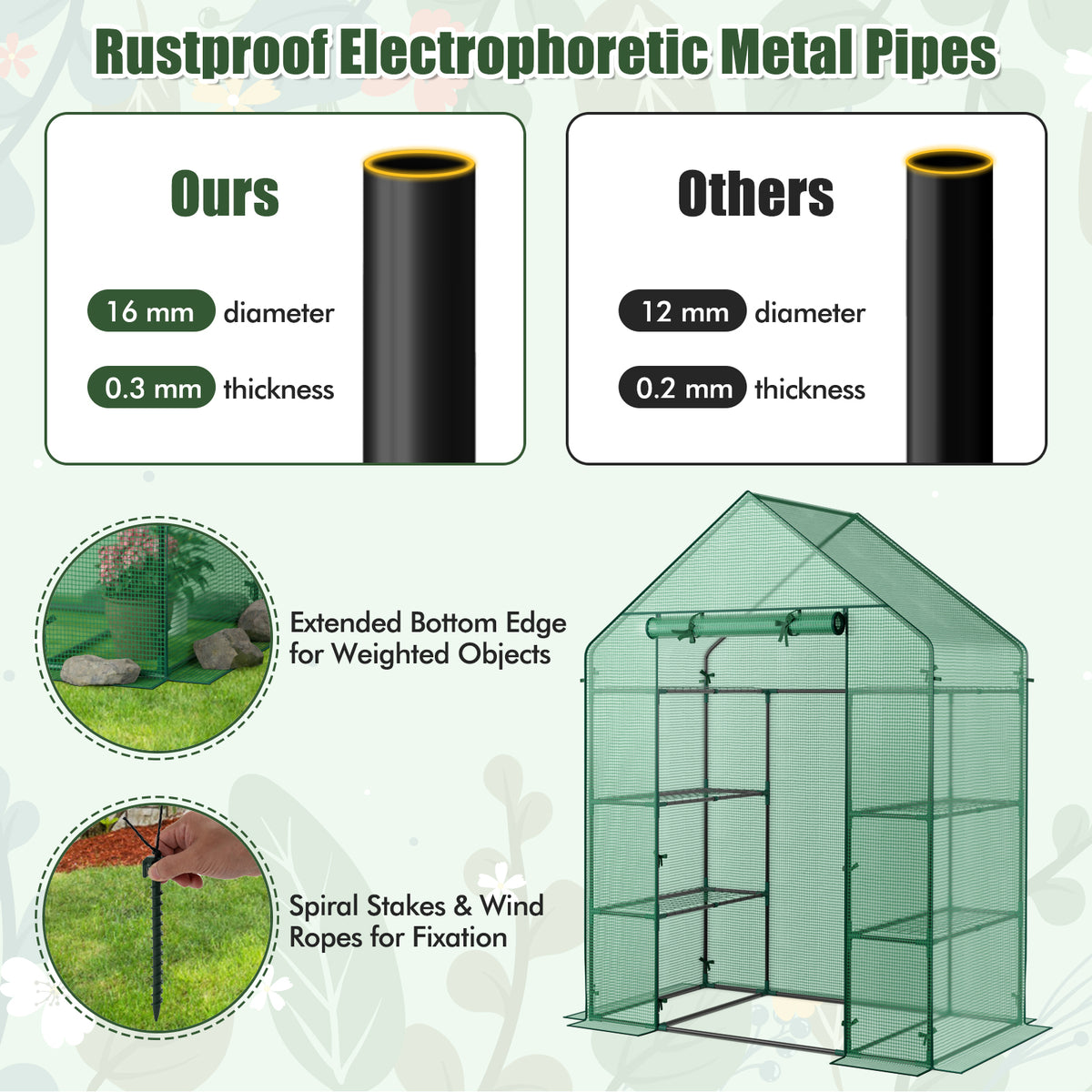 Portable 4 Tier Walk-in Plant Greenhouse with 8 Shelves