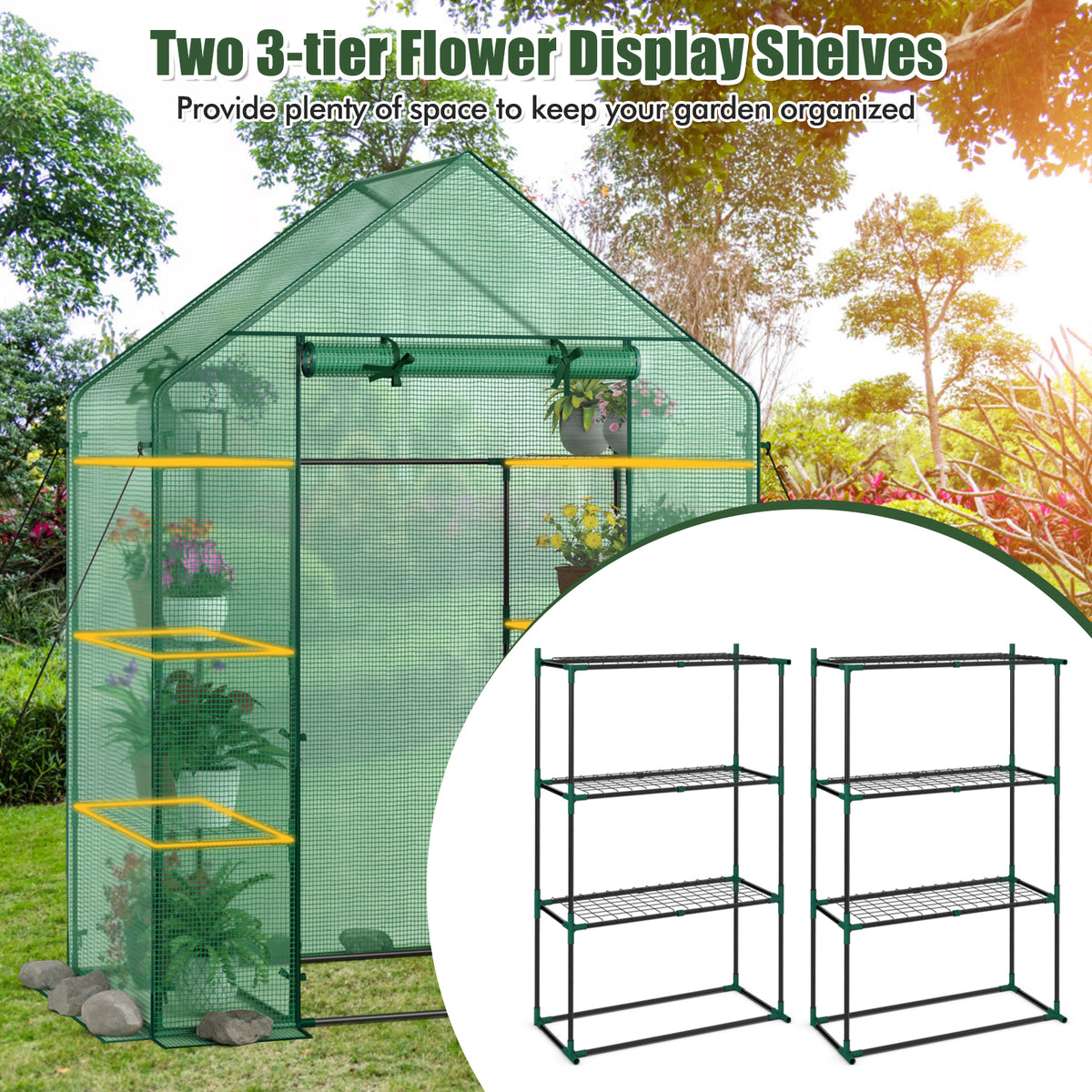Portable 4 Tier Walk-in Plant Greenhouse with 8 Shelves