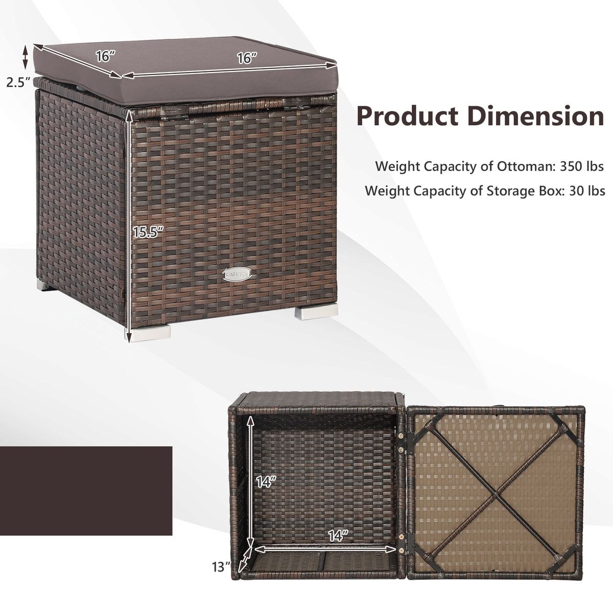 Patio Storage Ottoman with Cushion - Gray, Set of 2