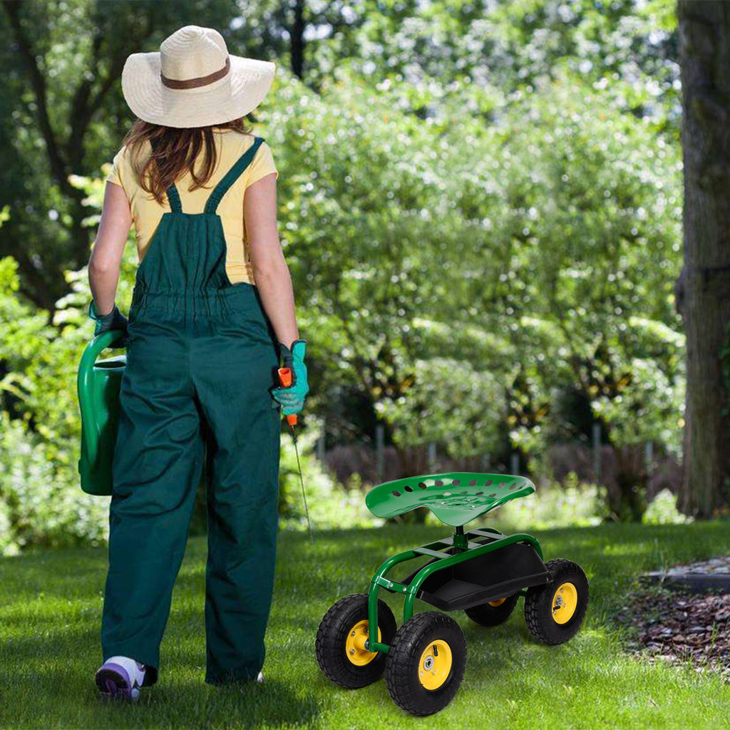 Garden Cart with Heavy Duty Tool Tray - Red 33" x 16" x 22"