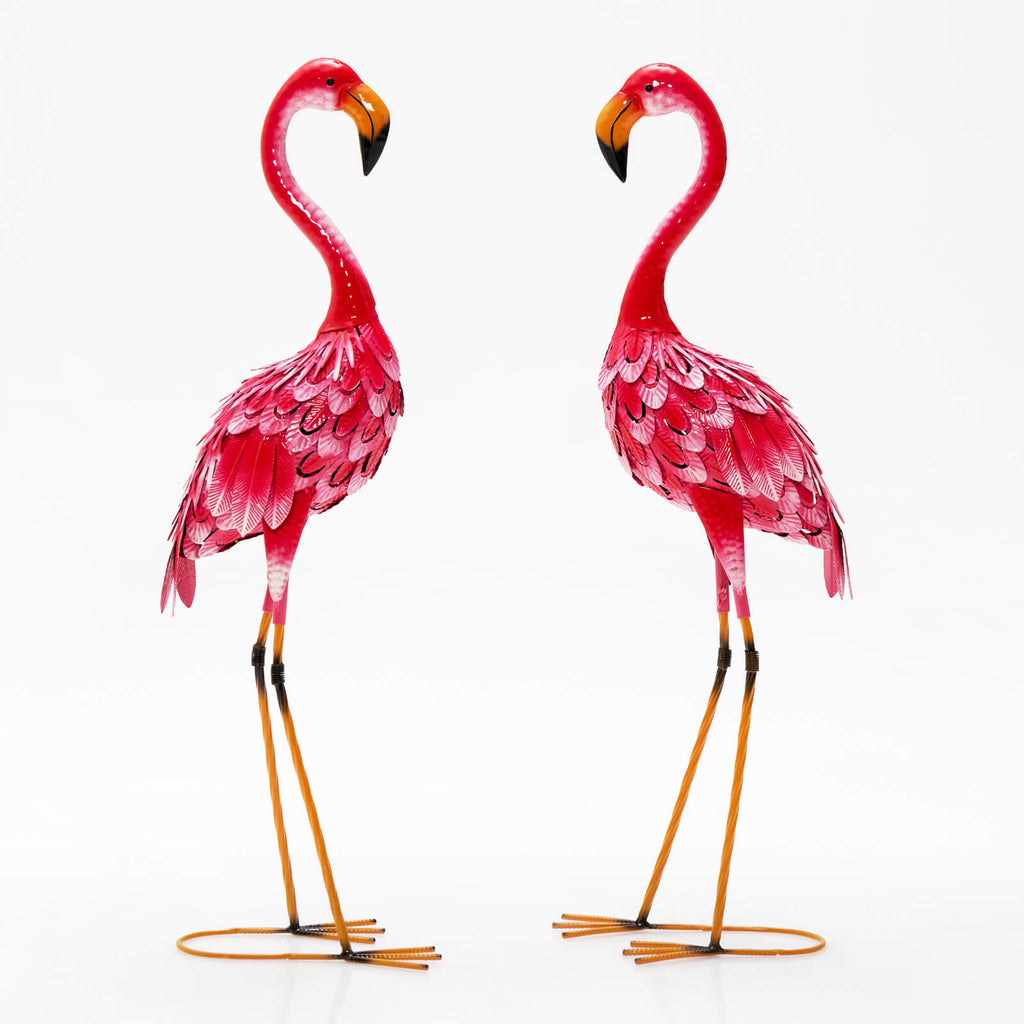 Flamingo Garden Statue Set - Rustproof Metal Lawn Ornaments with Stakes - 2 Pieces