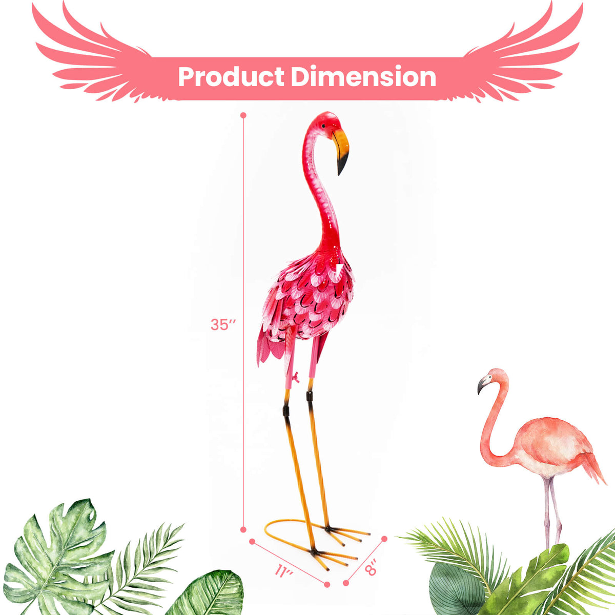 Flamingo Garden Statue Set - Rustproof Metal Lawn Ornaments with Stakes - 2 Pieces