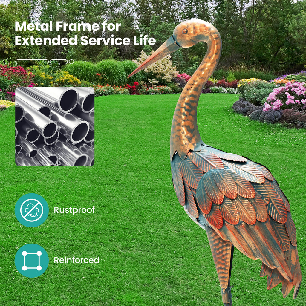 Set of 2 Standing Metal Crane Garden Statues Bird Sculpture with Stakes