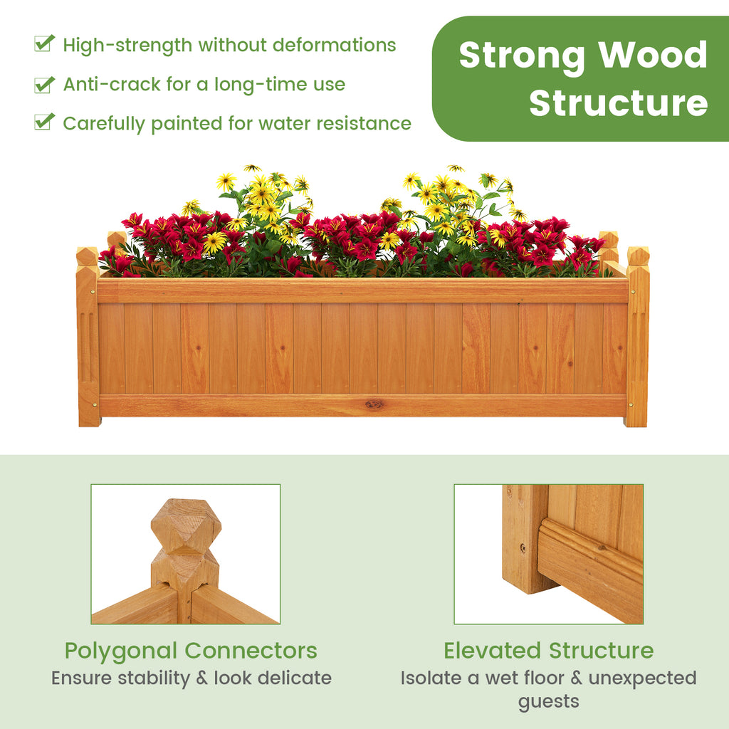 Wooden Rectangular Garden Bed with Drainage System