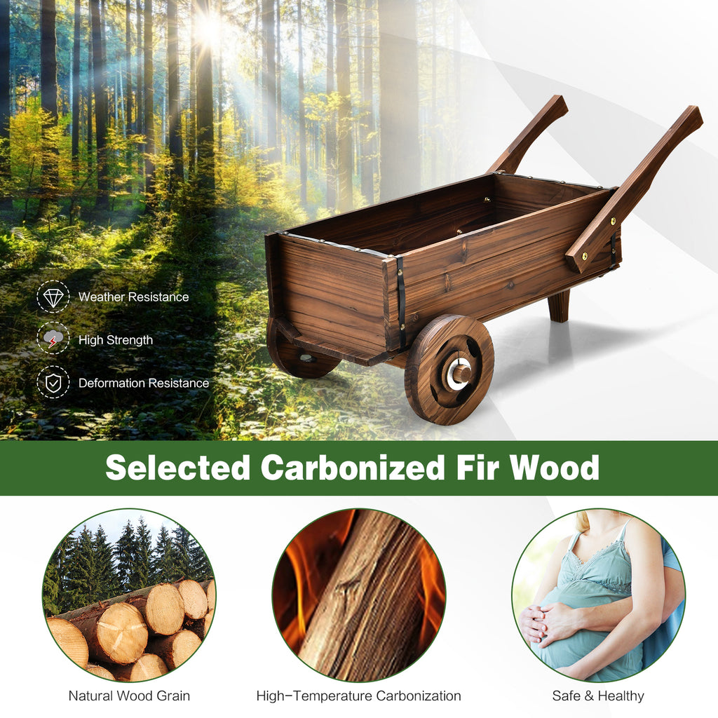 Wooden Wagon Planter Box with Wheels - Rustic Brown