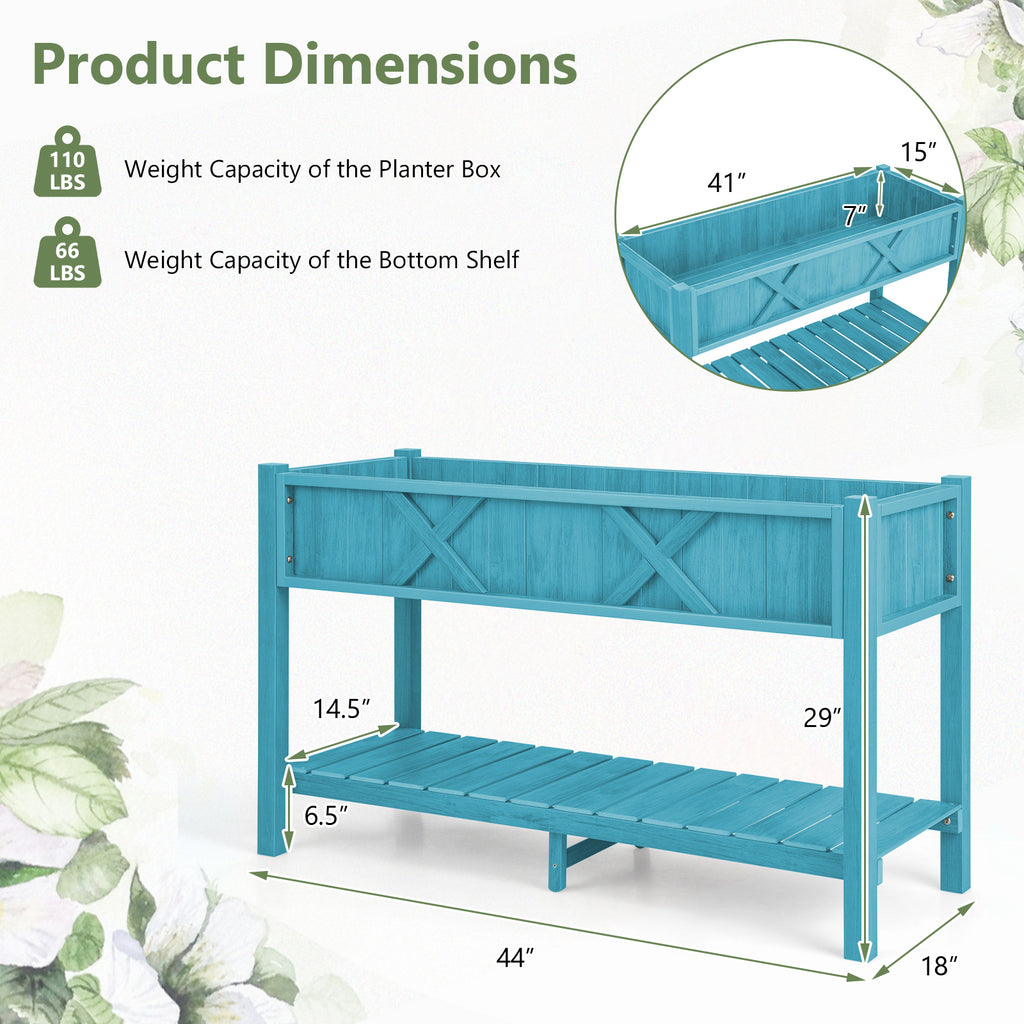 Poly Wood Elevated Planter Box with Legs & Storage Shelf - Blue