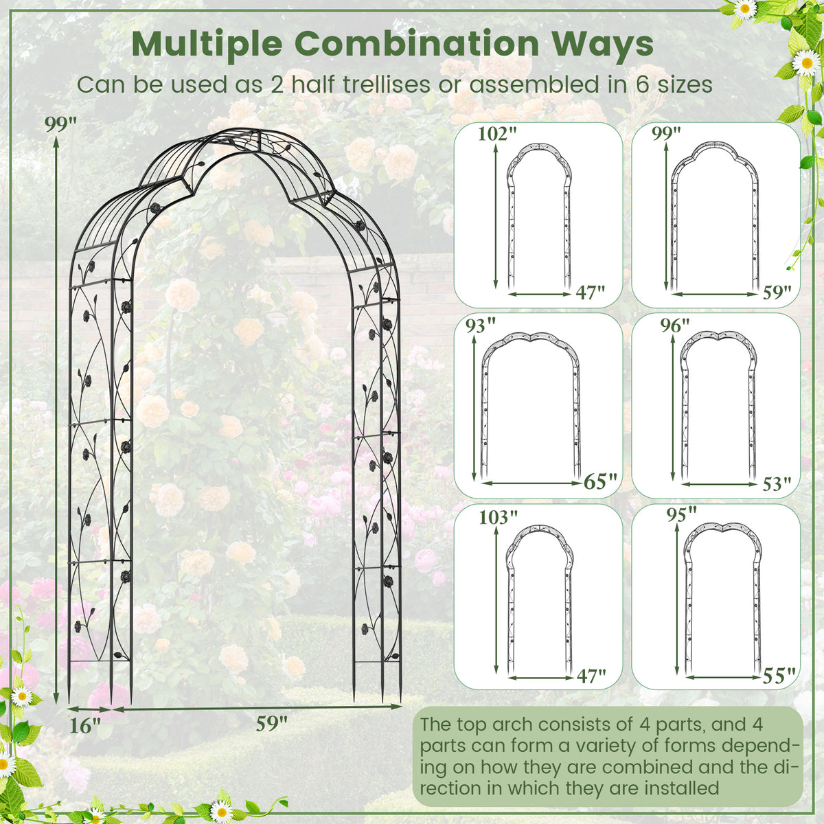 Garden Arch Arbor Trellis for Climbing Plants Roses Vines