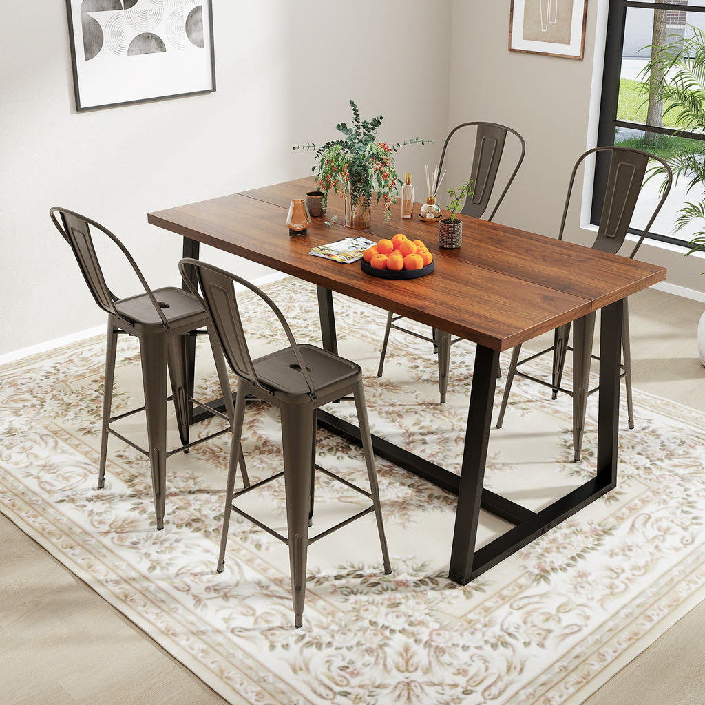 Set of 4 Bar Height Stackable Stools with Backrest - High Back, Gun