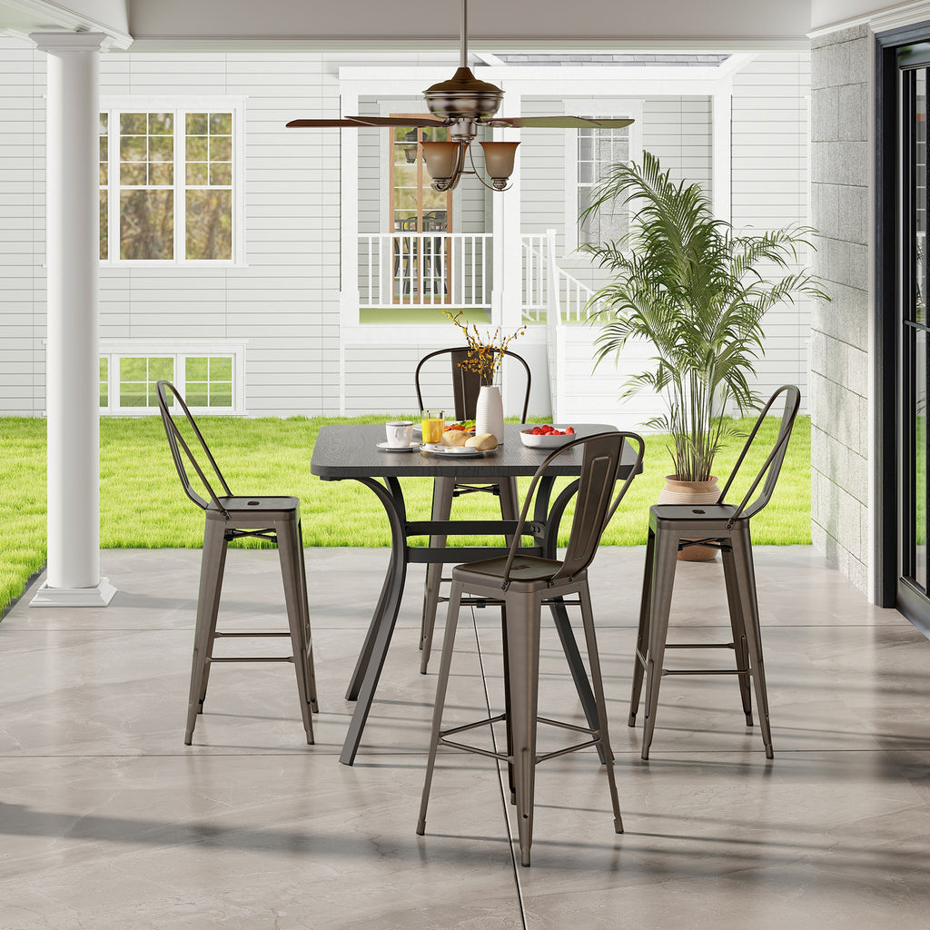 Set of 4 Bar Height Stackable Stools with Backrest - High Back, Gun
