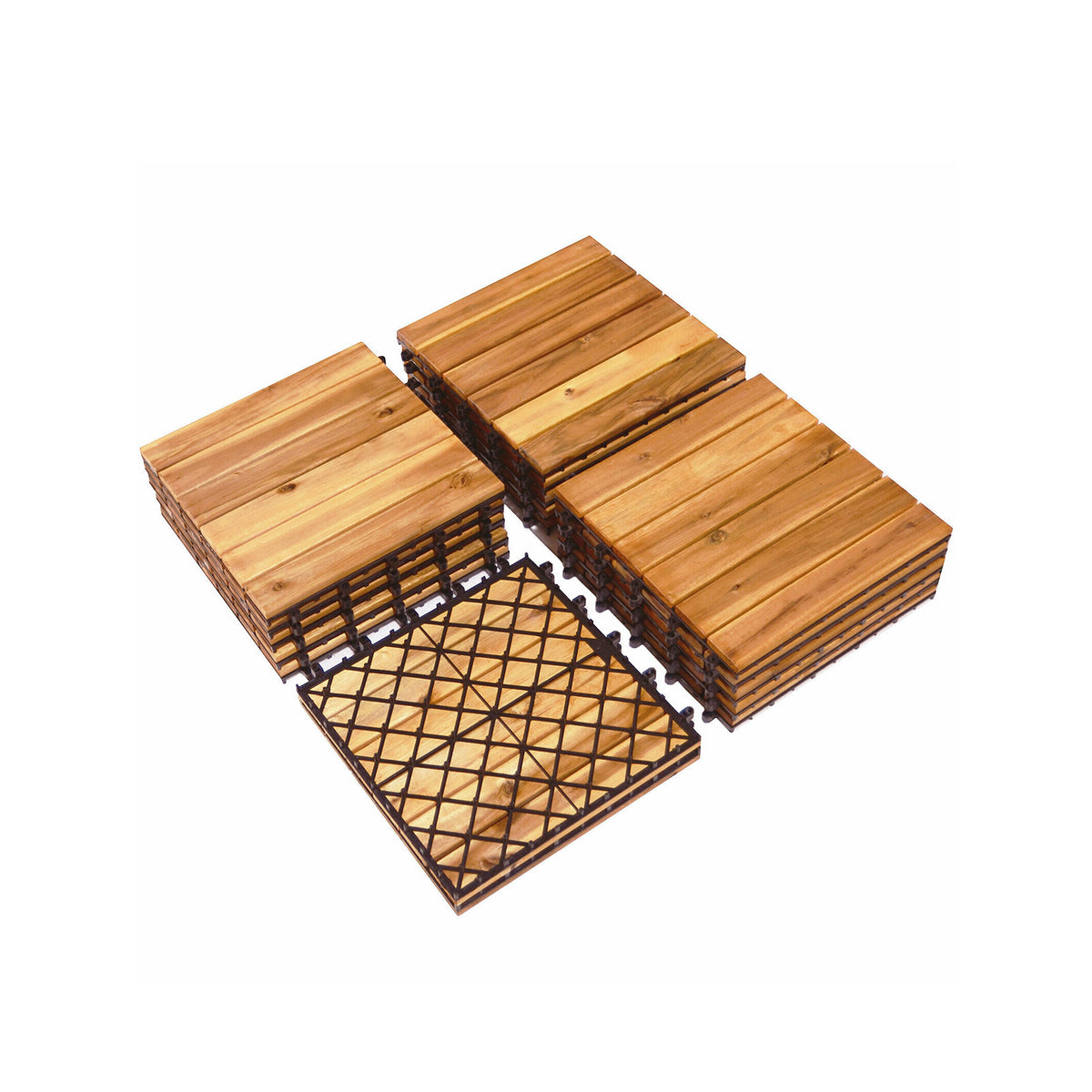 Interlocking Acacia Wood Patio Deck Tiles - Stripe Pattern, 27 Pack Outdoor Flooring