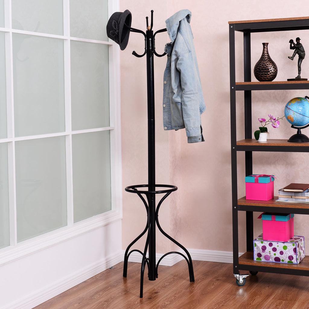 Metal Coat Tree Stand - 12 Hooks, Vintage Design
