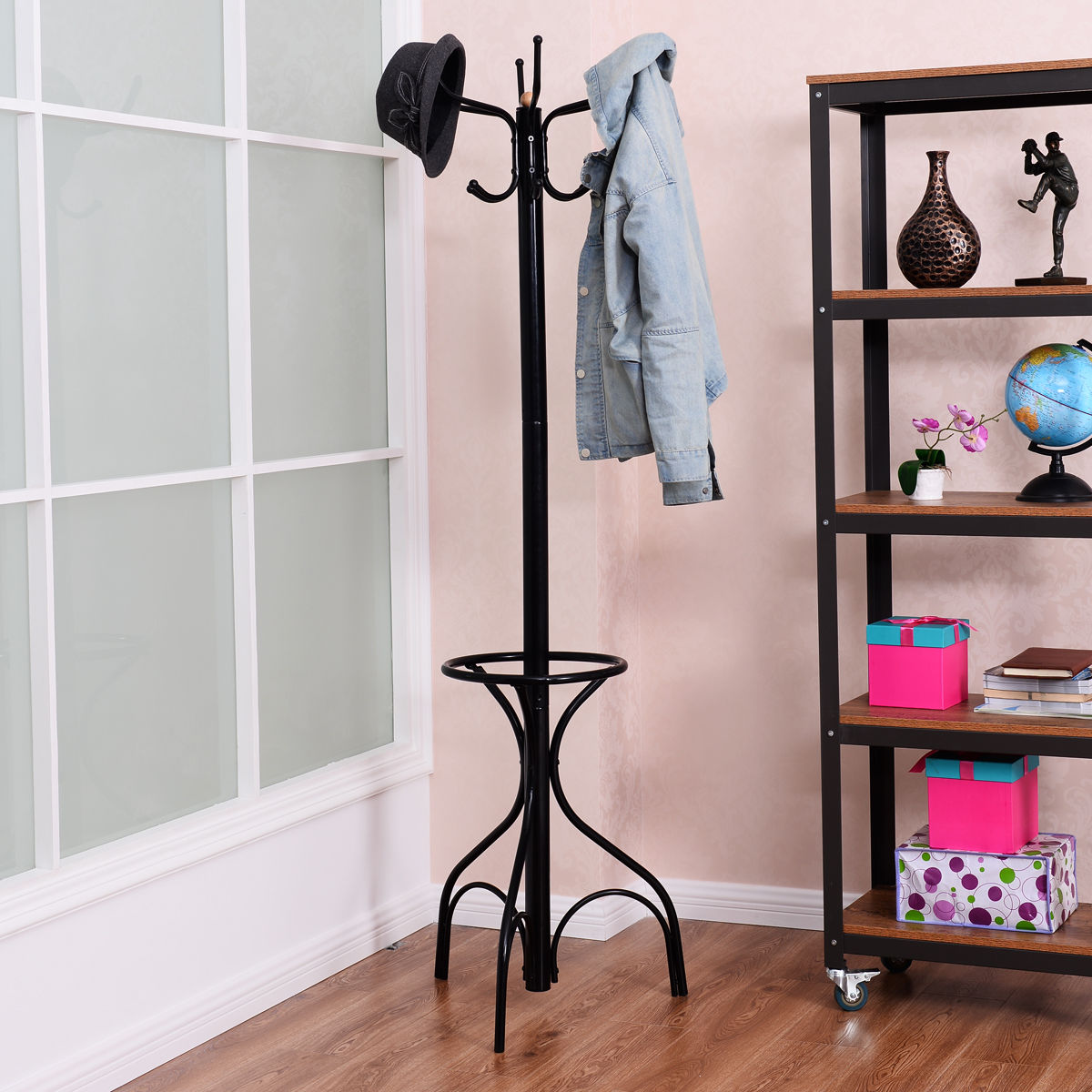 Metal Coat Tree Stand - 12 Hooks, Vintage Design