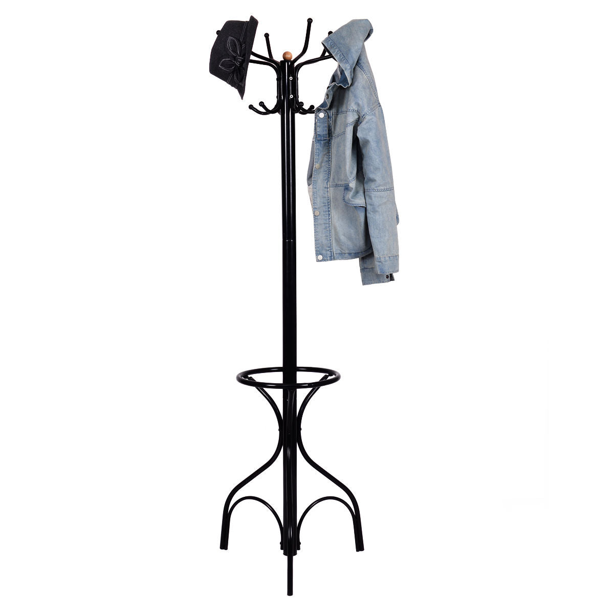 Metal Coat Tree Stand - 12 Hooks, Vintage Design
